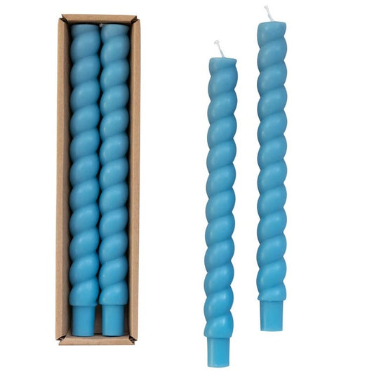 Unscented Twisted Taper Candles in Box, Set of 2 (Blue)