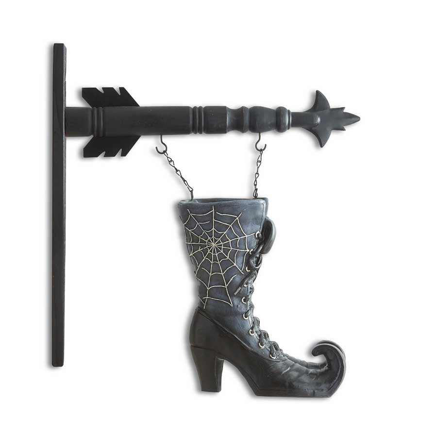 Black Witch Boots with Spider Web Hanging Arrow Replacement Sign