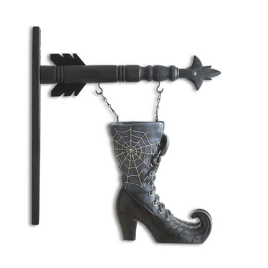 Black Witch Boots with Spider Web Hanging Arrow Replacement Sign