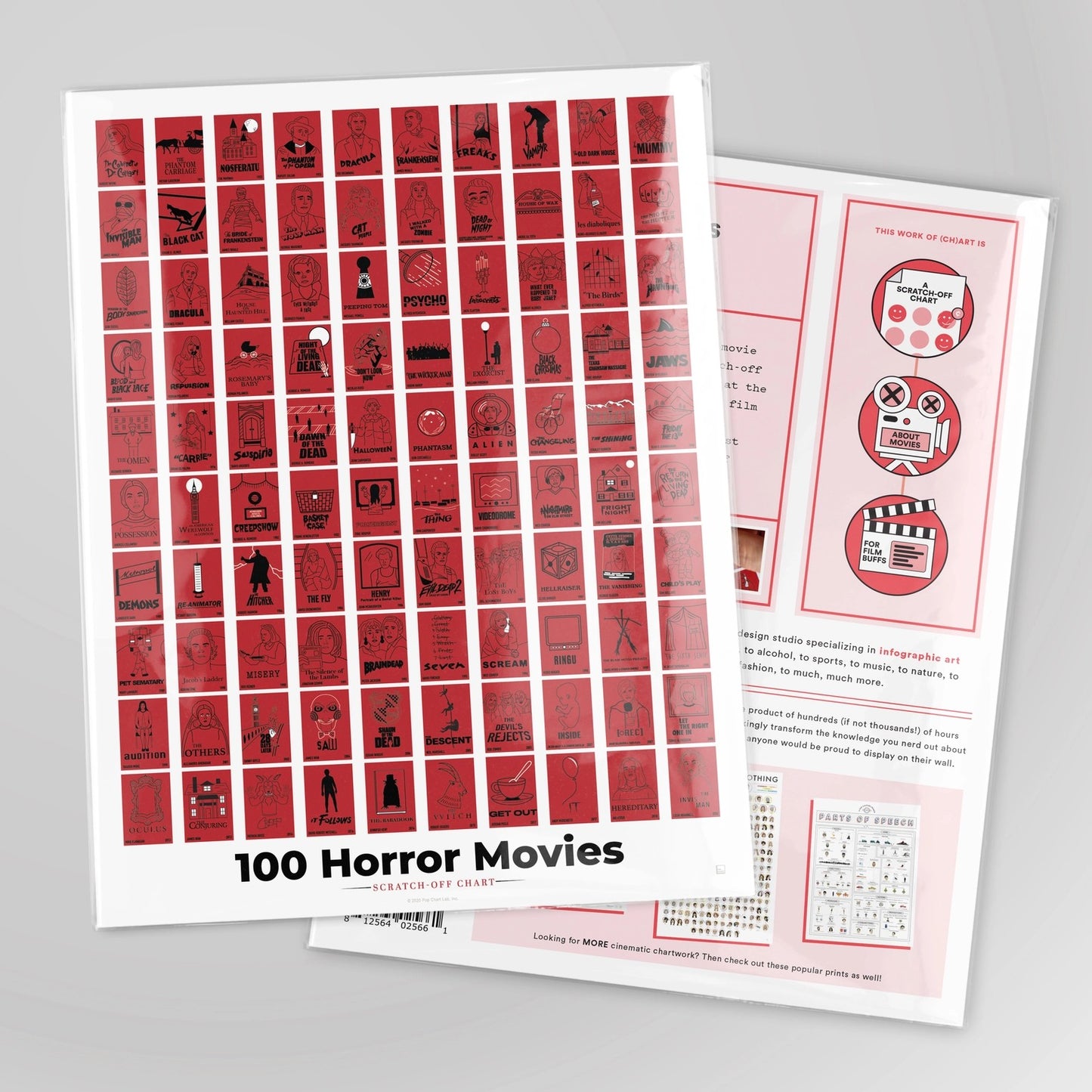 100 Essential Scary Horror Movies Scratch-Off Chart - 12" X 16" Poster Print