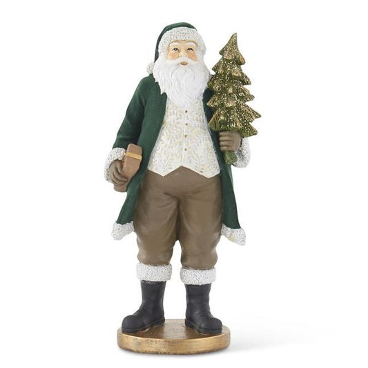 Green Velvet Santa with Gold Glittered Christmas Tree