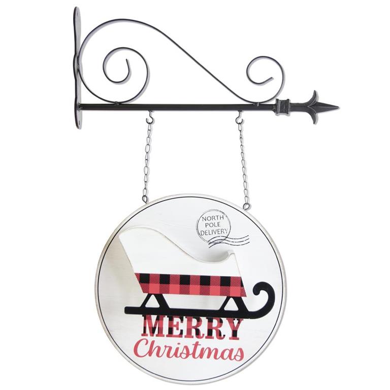 Black, White, & Red 3D Sled Sleigh Round Merry Christmas Arrow Replacement Sign