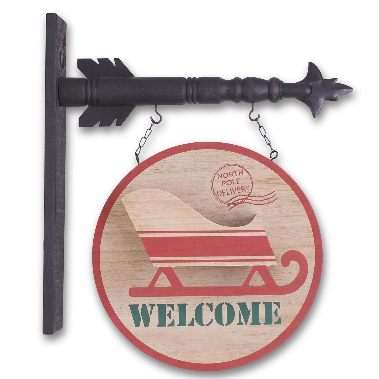 Wood Round Sled “Welcome” Hanging Arrow Replacement Sign