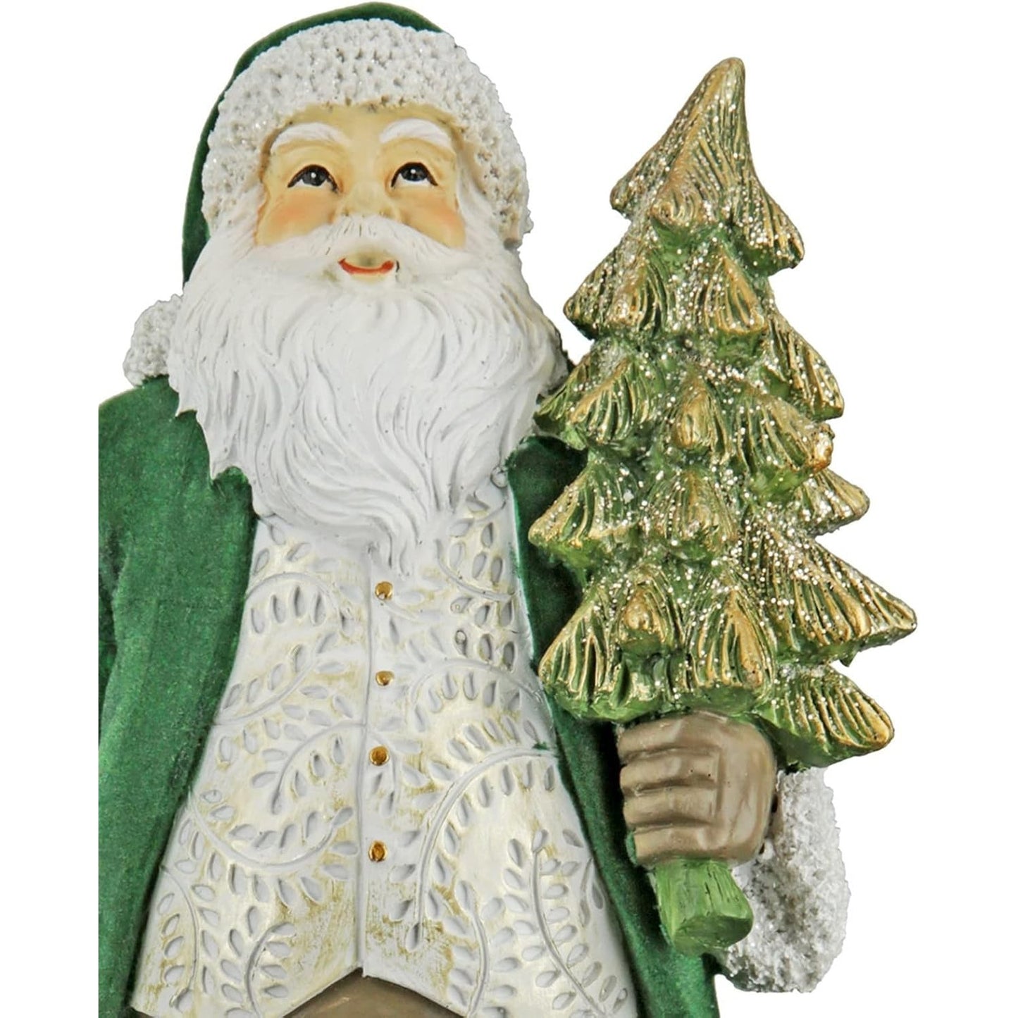 Green Velvet Santa with Gold Glittered Christmas Tree