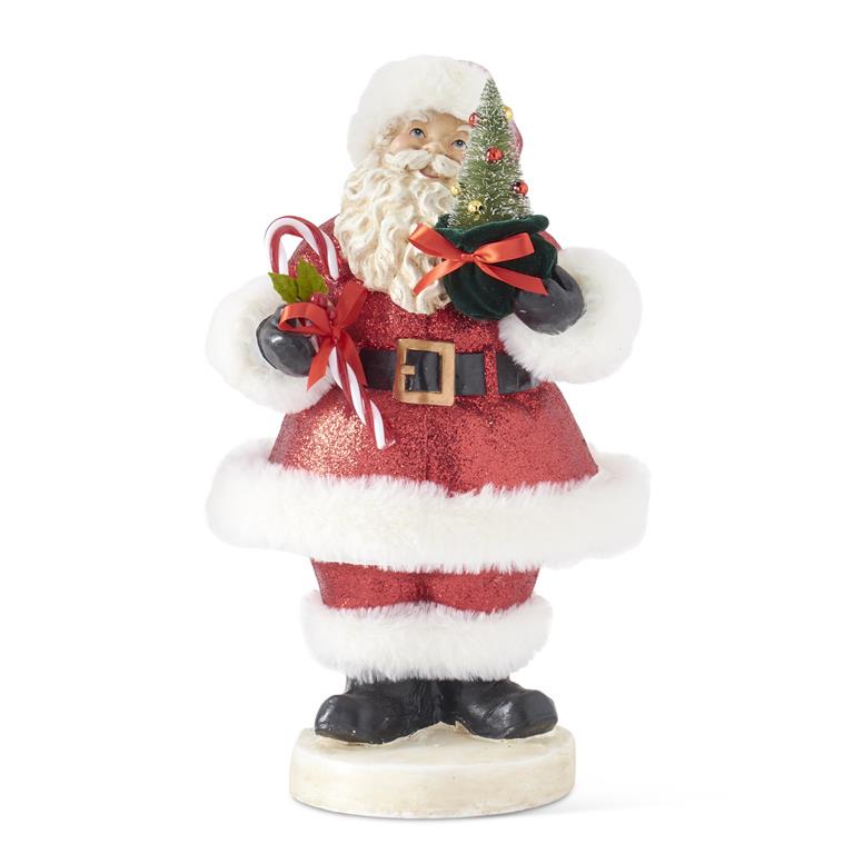 Vintage Looking Santa with Candy Cane & Bottle Brush Christmas Tree