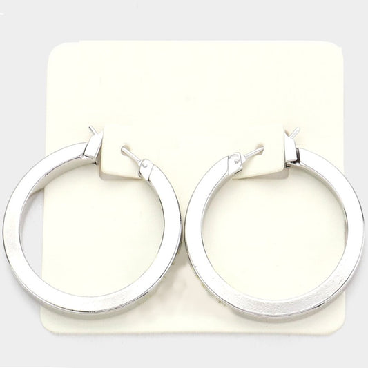 White Gold Dipped Metal Hoop Pin Catch Earrings (silver)