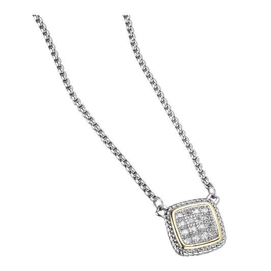 14K Gold Plated CZ Cubic Zirconia Stone Pave Square Pendant Necklace