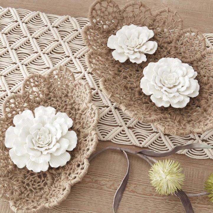 Wall Hanging Glossy Ceramic Wavy White Flowers (assorted sizes)