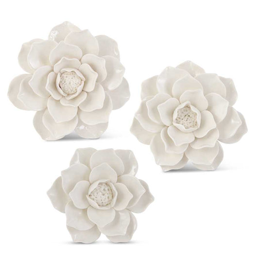 Wall Hanging Glossy Ceramic White Flowers (Set of 3)