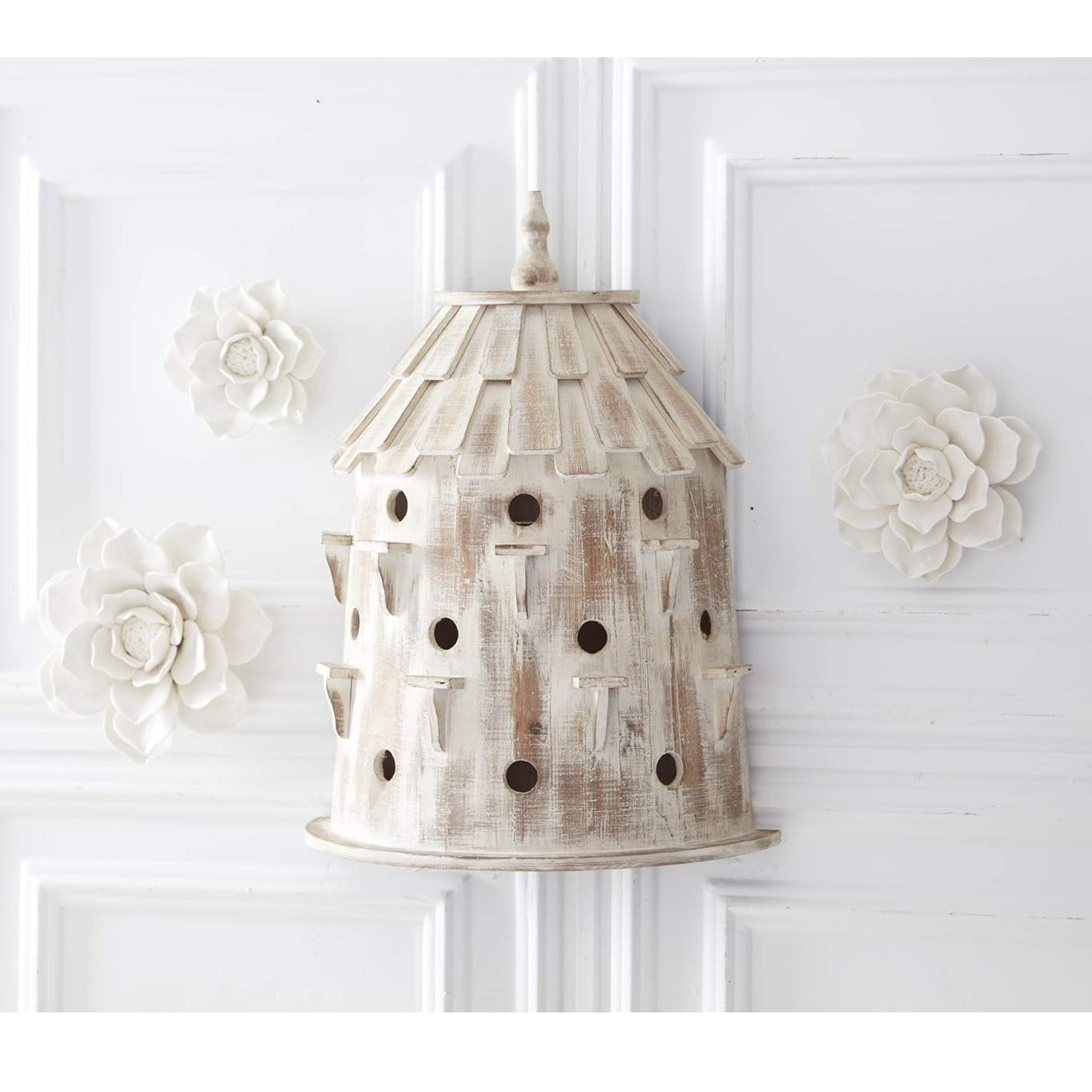 Wall Hanging Glossy Ceramic White Flowers (Set of 3)