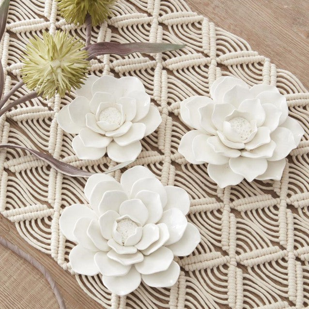 Wall Hanging Glossy Ceramic White Flowers (Set of 3)