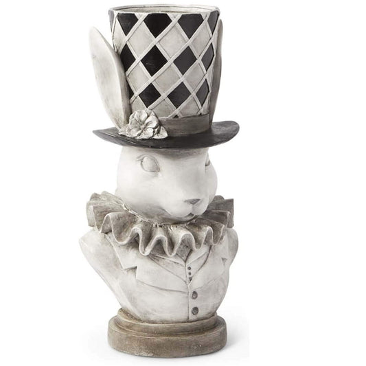Gray & Black Bunny Rabbit Bust with Top Hat Container Vase