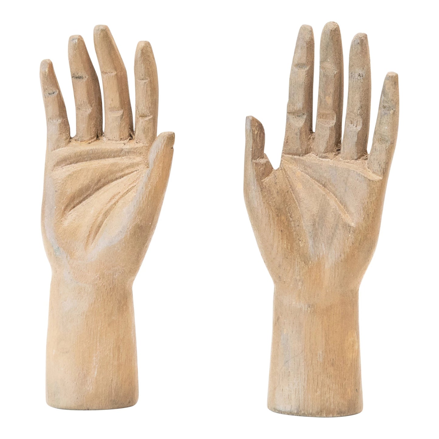 Hand-Carved Mango Wood Hands, Small (Hangs or Sits, Set of 2)