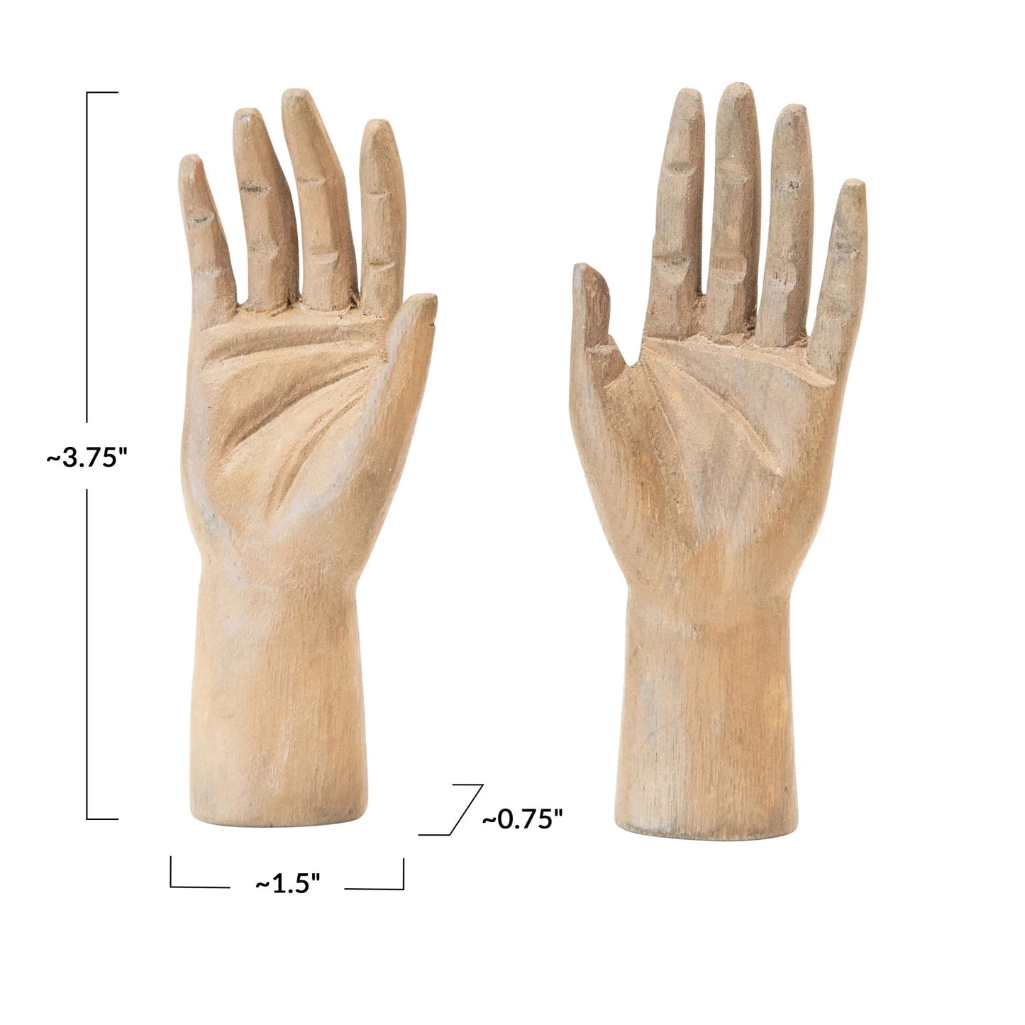 Hand-Carved Mango Wood Hands, Small (Hangs or Sits, Set of 2)