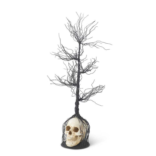 Black Glittered Wire Halloween Tree with Skull Base