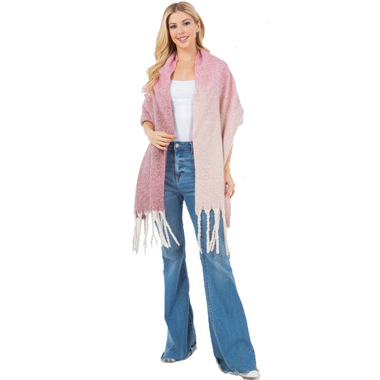 Three Tone Soft Twisted Fringe Scarf (Pink)