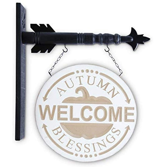 Round Wood Engraved "WELCOME Autumn Blessings" Pumpkin Arrow Replacement Sign