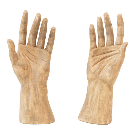 Hand-Carved Mango Wood Hands, Medium (Hangs or Sits, Set of 2)