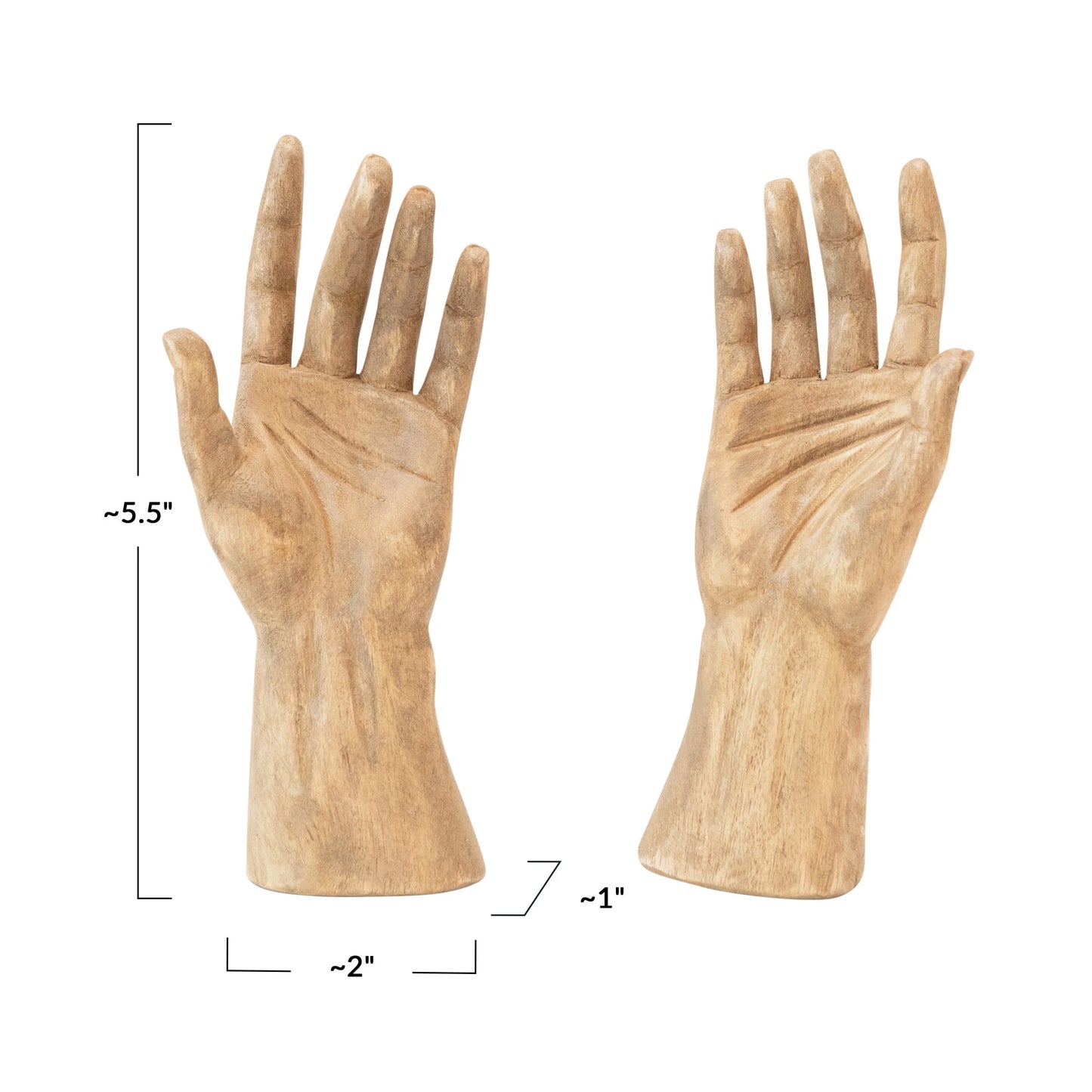Hand-Carved Mango Wood Hands, Medium (Hangs or Sits, Set of 2)