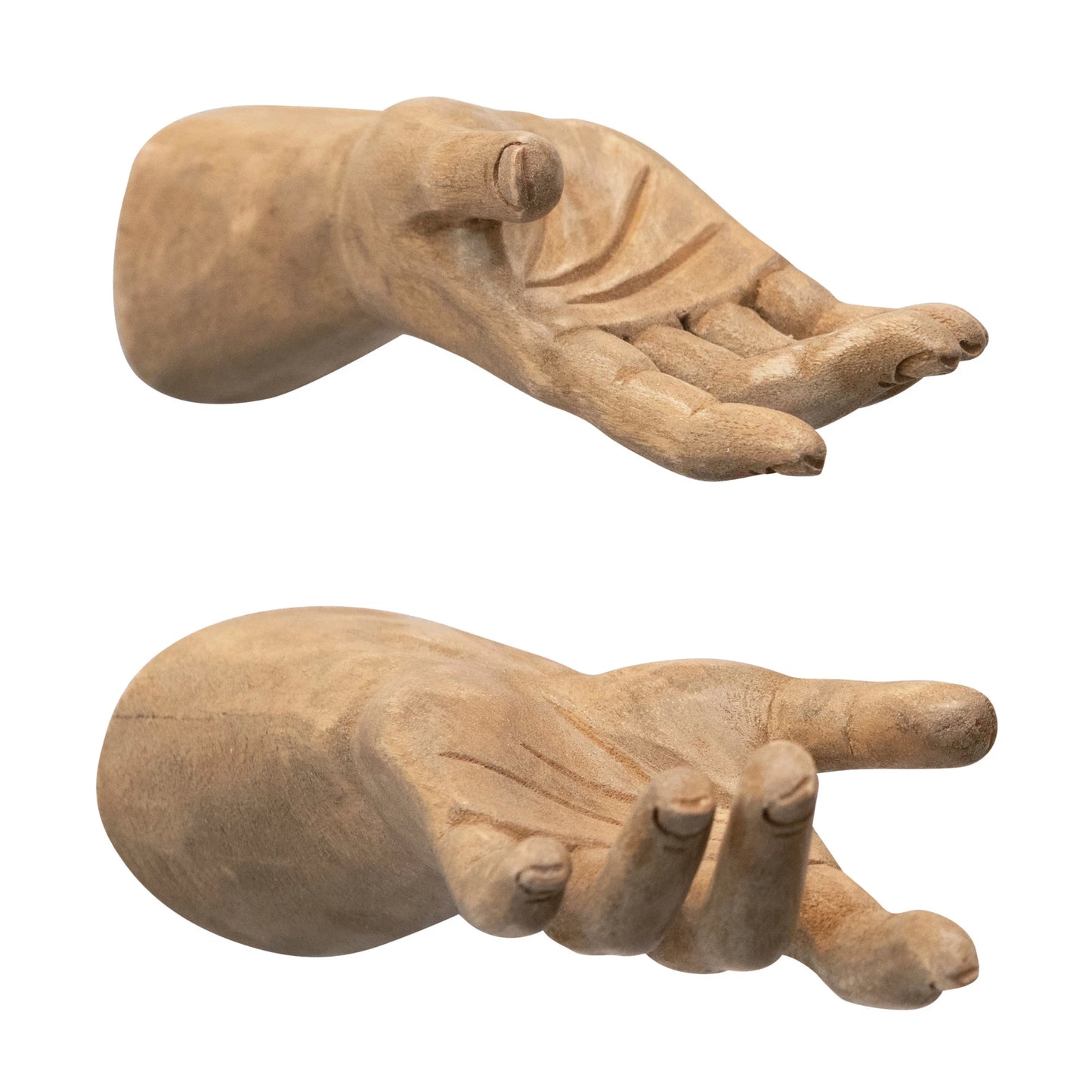 Hand-Carved Mango Wood Hands, Medium (Hangs or Sits, Set of 2)