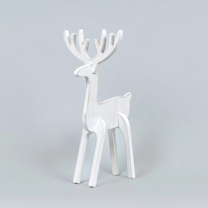 White Wood Cutout Reindeer Figurine (Large)