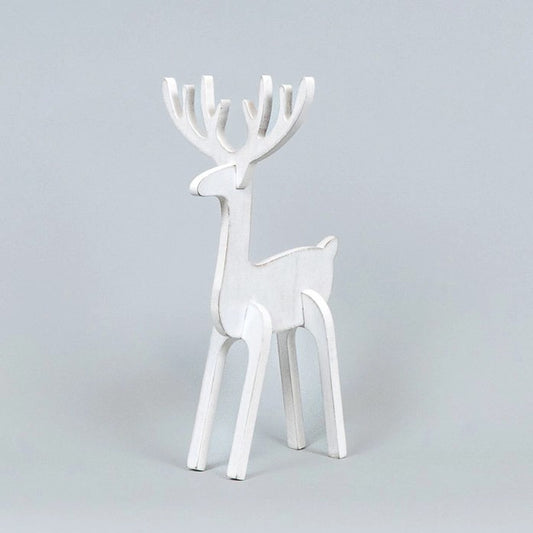 White Wood Cutout Reindeer Figurine (Large)