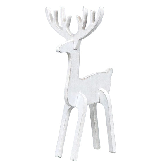 White Wood Cutout Reindeer Figurine (Large)