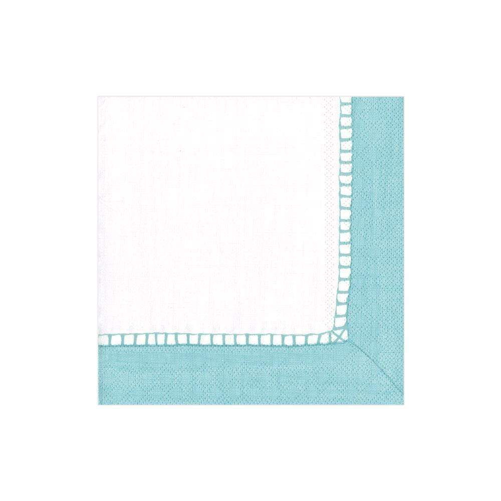 Linen Border Paper Cocktail Napkins in Robin's Egg Blue - 20 Per Package