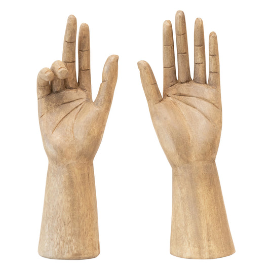 Hand-Carved Mango Wood Hands, Large (Hangs or Sits, Set of 2)