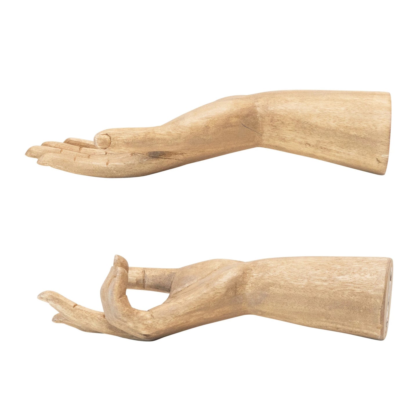 Hand-Carved Mango Wood Hands, Large (Hangs or Sits, Set of 2)