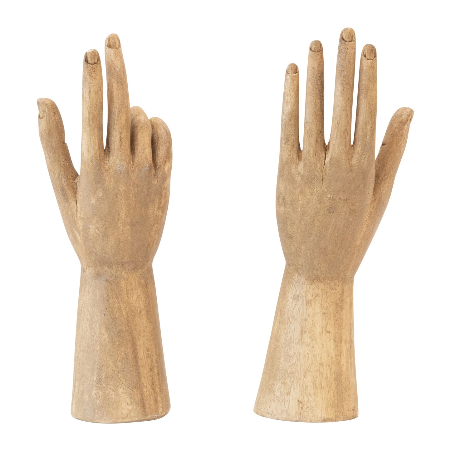 Hand-Carved Mango Wood Hands, Large (Hangs or Sits, Set of 2)
