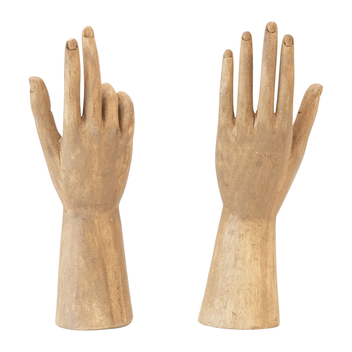 Hand-Carved Mango Wood Hands, Large (Hangs or Sits, Set of 2)
