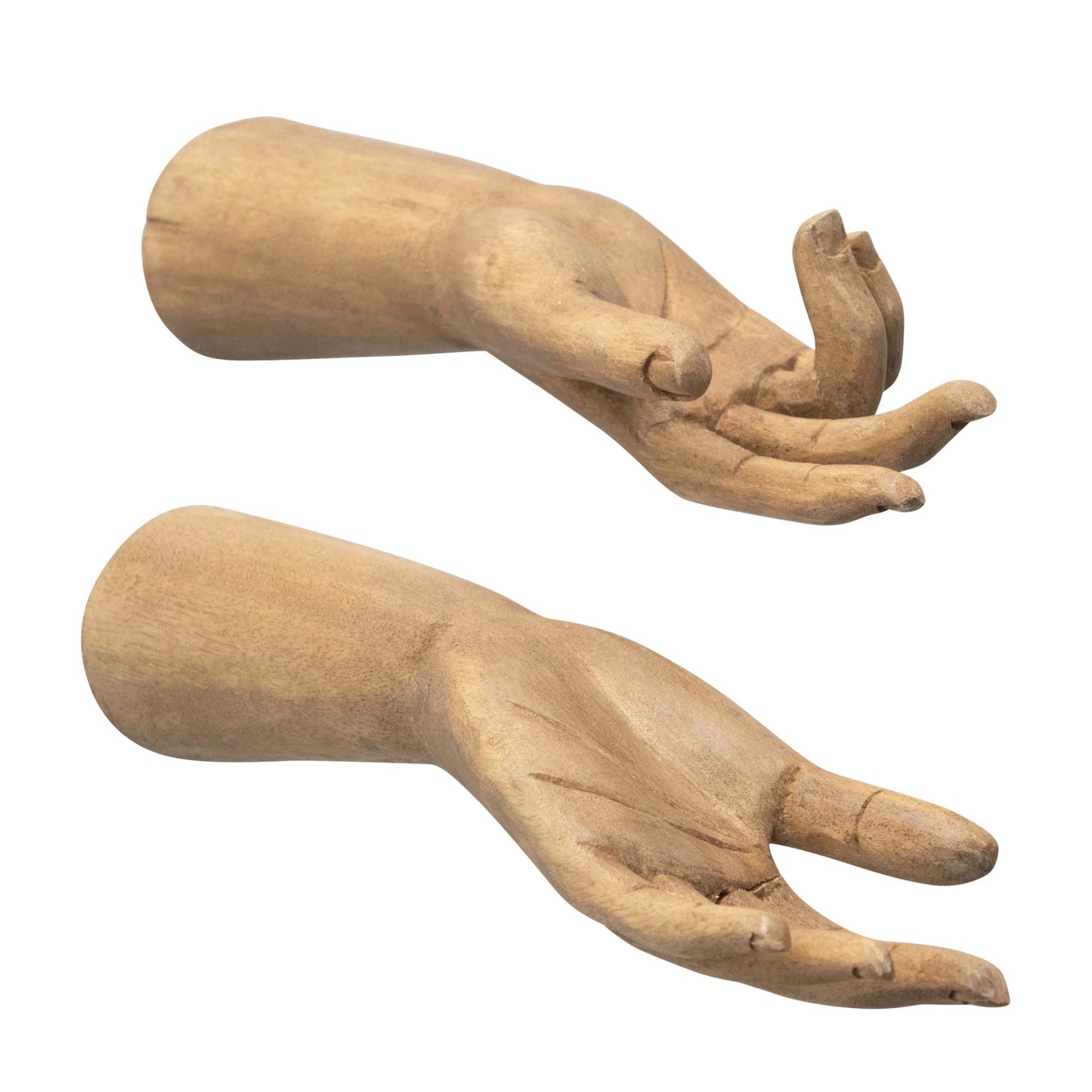 Hand-Carved Mango Wood Hands, Large (Hangs or Sits, Set of 2)