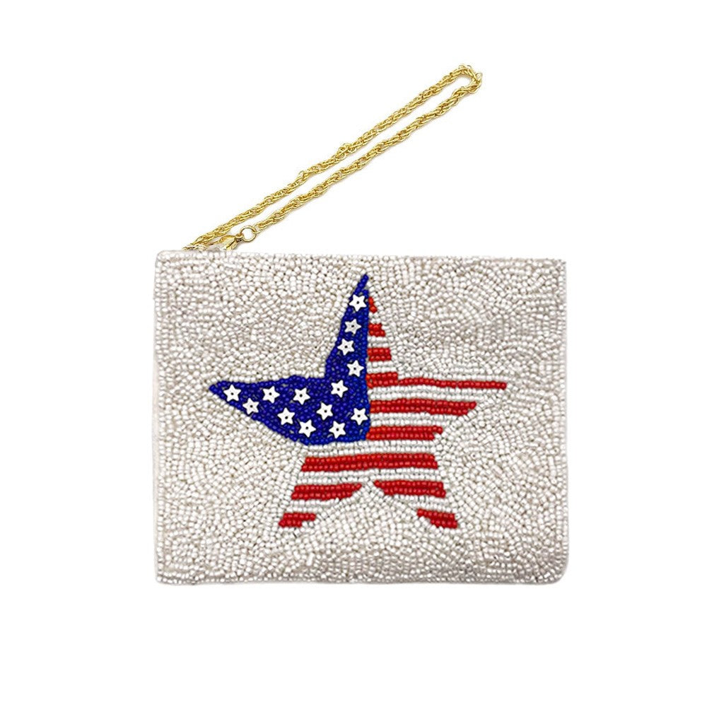 American USA Flag Star Beaded Clutch, Wallet, Bag, Wristlet, Coin Purse