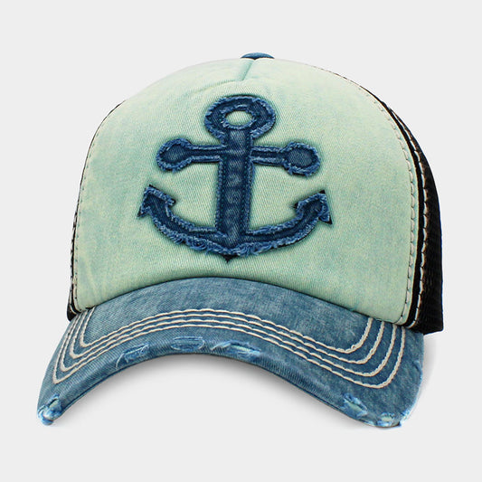 Anchor Mesh Back Vintage Baseball Cap Hat (Blue)