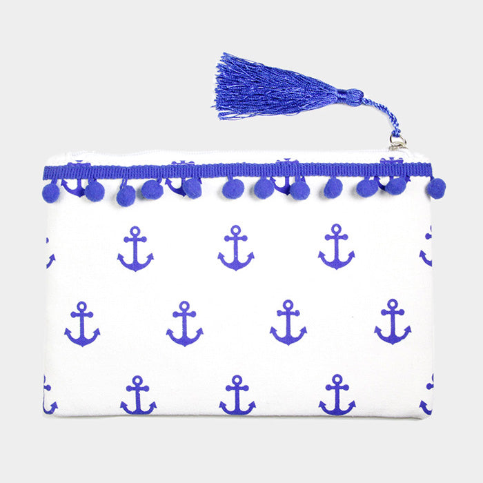 Tiny Pom Pom Tassel Pouch Bag (Anchor)