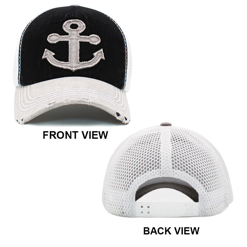Anchor Mesh Back Vintage Baseball Cap Hat (Blue)