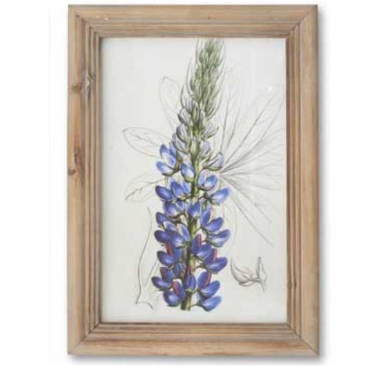 Flower Botanical Wall Art with Natural Frame (Blue Long)