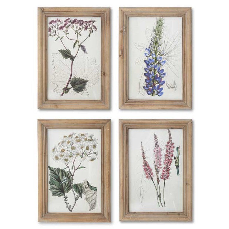 Flower Botanical Wall Art with Natural Frame (Blue Long)