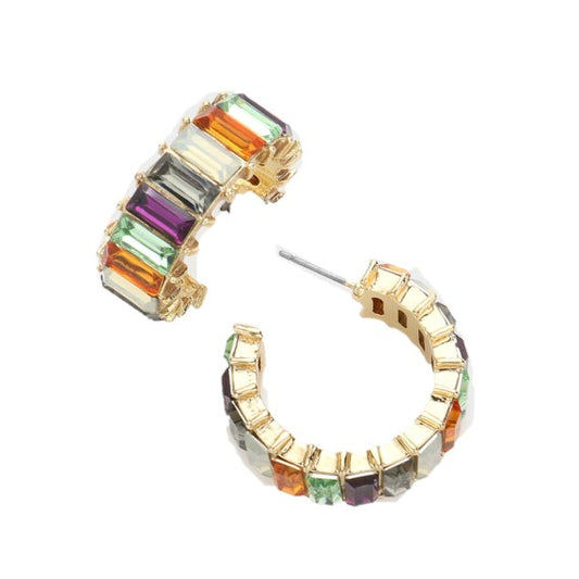 Baguette Stone Cluster Hoop Evening Earrings