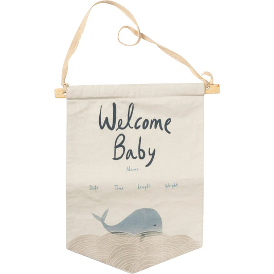 Welcome Baby Blue Whale Wall Hanging Banner