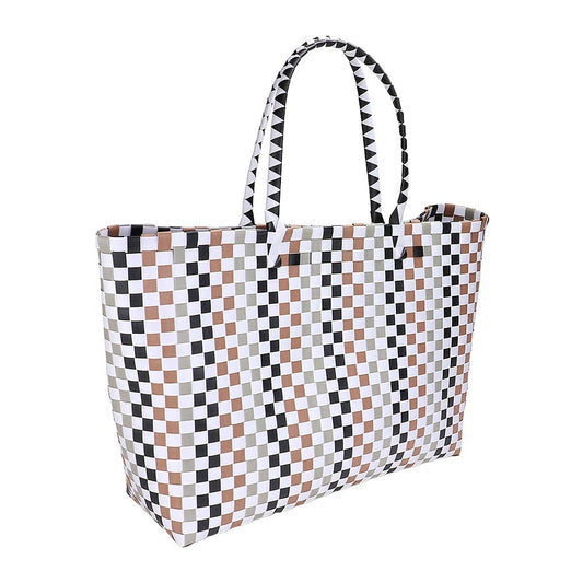 Oversized Checked White, Black, Brown Beach Basketweave Tote Bag/Shoulder Bag/Purse