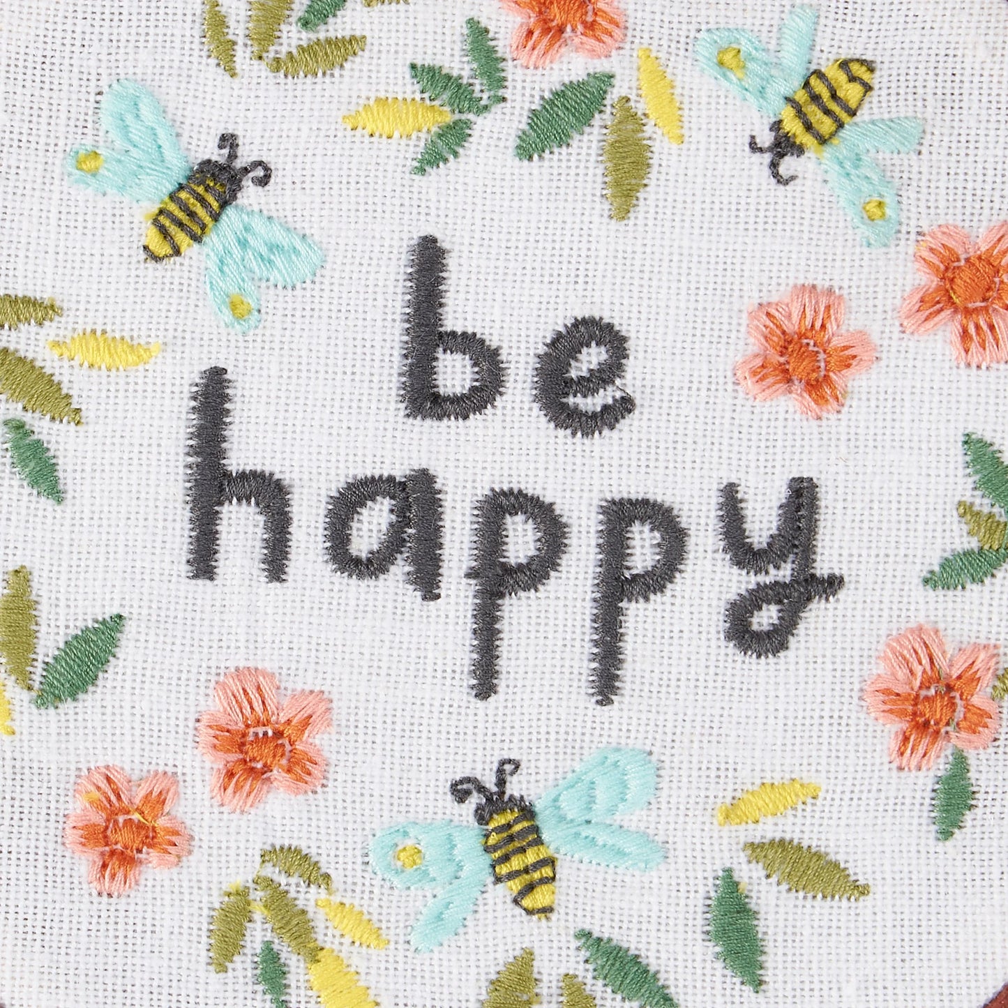 Be Happy Floral Embroidered Hoop