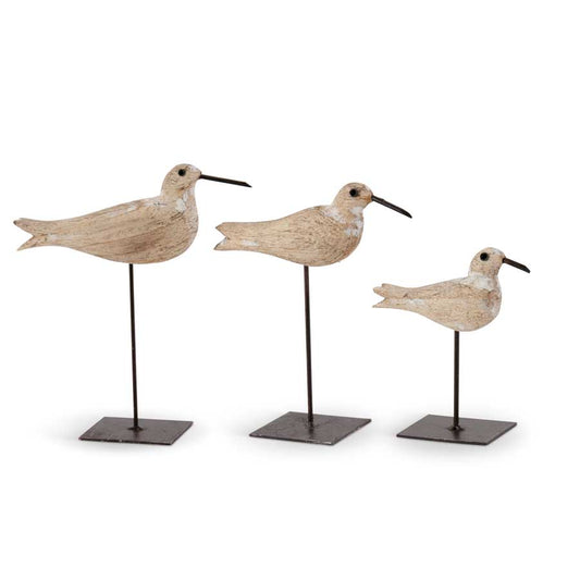 Whitewashed Wood Seagull Birds on Metal Spindles (Set of 3, Grad Sizes)