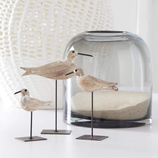 Whitewashed Wood Seagull Birds on Metal Spindles (Set of 3, Grad Sizes)