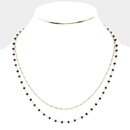 Beaded Layered Collar Necklace (Black)
