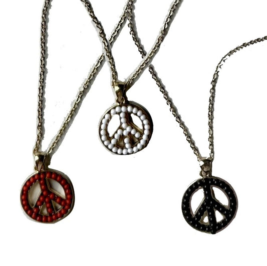 Beaded Peace Pendant Necklace - Assorted Colors