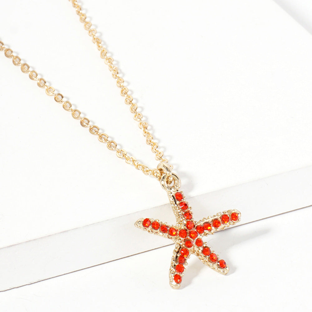 Rhinestone Pave Starfish Pendant Necklace