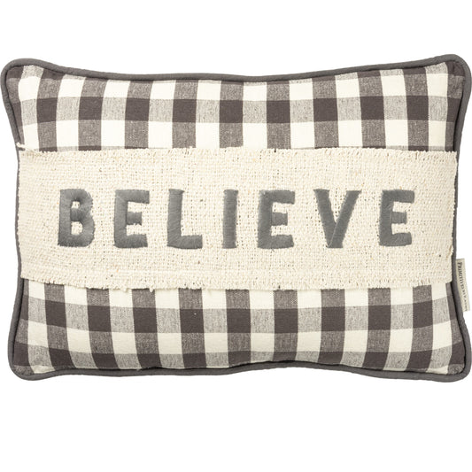 Black Buffalo Plaid Believe Christmas Throw Pillow