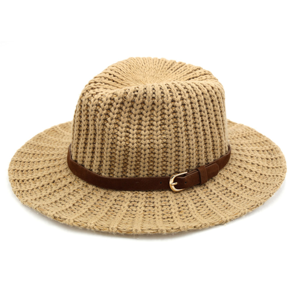 Belt Band Knit Fedora Panama Hat (Tan)